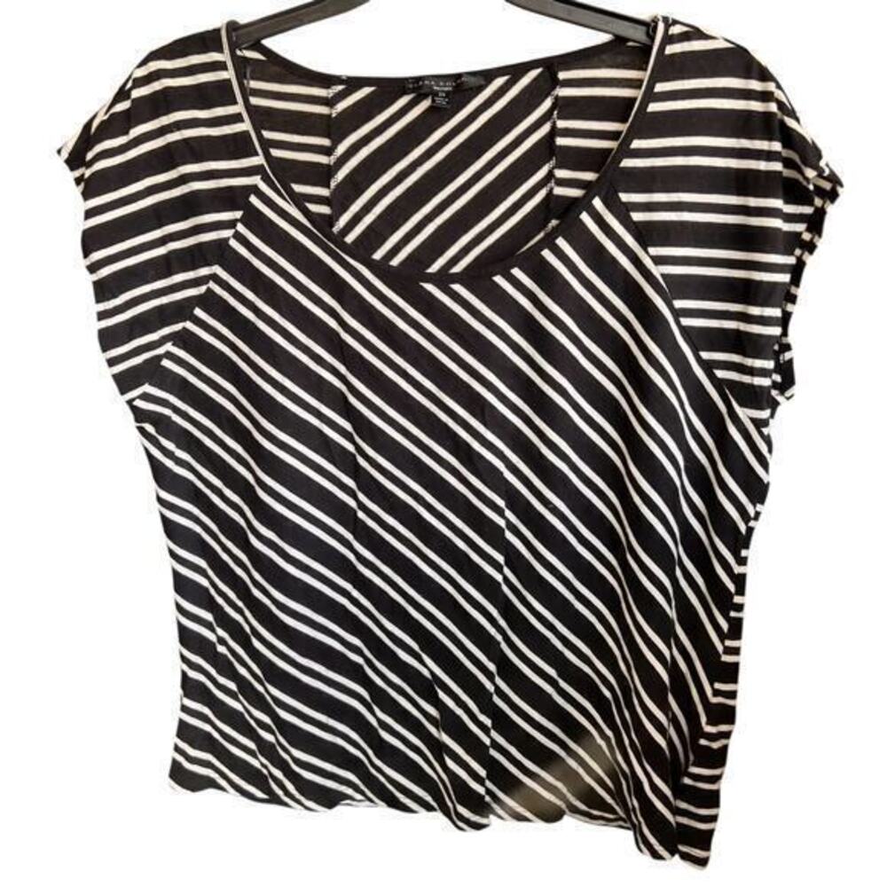 ELANA SOLANO black geometric stripe dolman short sleeve scoop top NWOT Sz 2X XXL